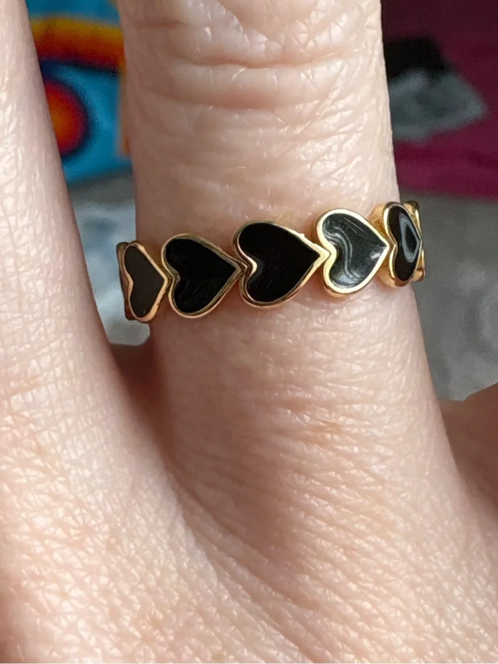 Pura Vida Love Hearts Gold Ring with Black Enamel Hearts